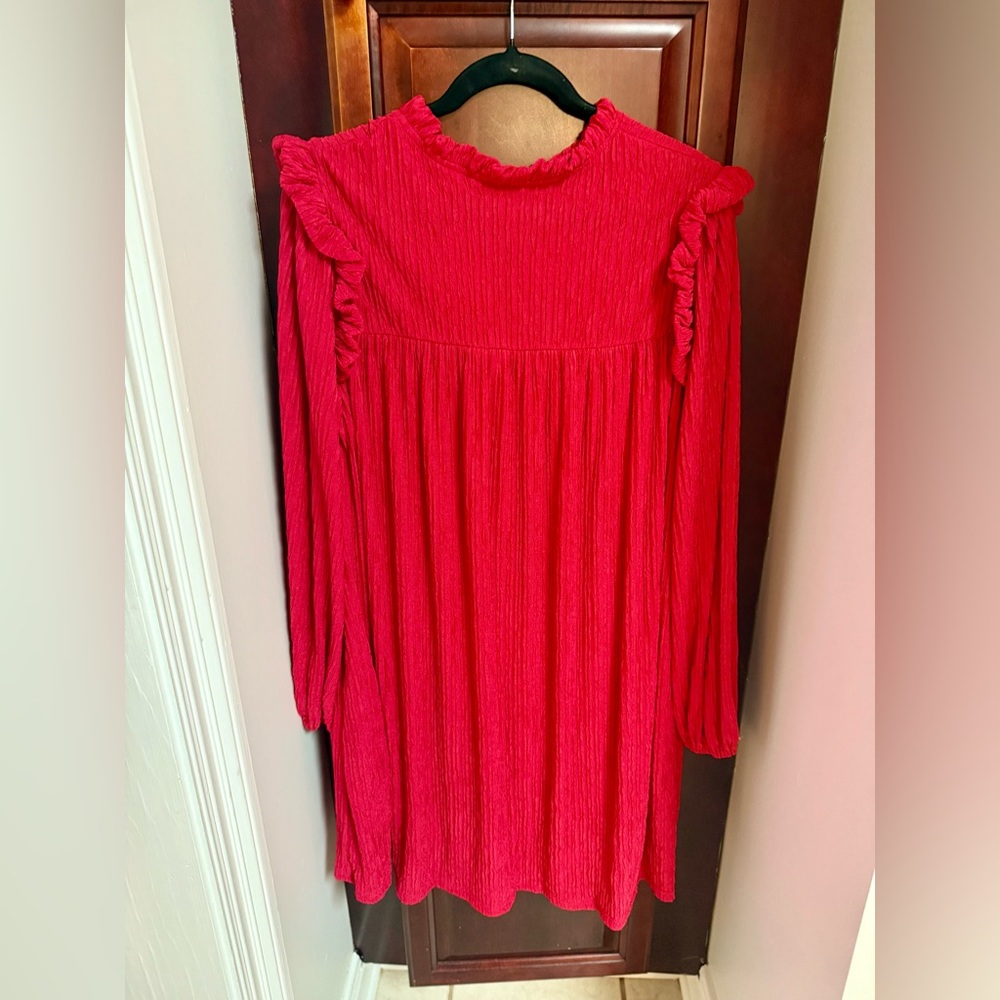 NWOT perfect weight for transition weather red ruffled baby doll dress Large